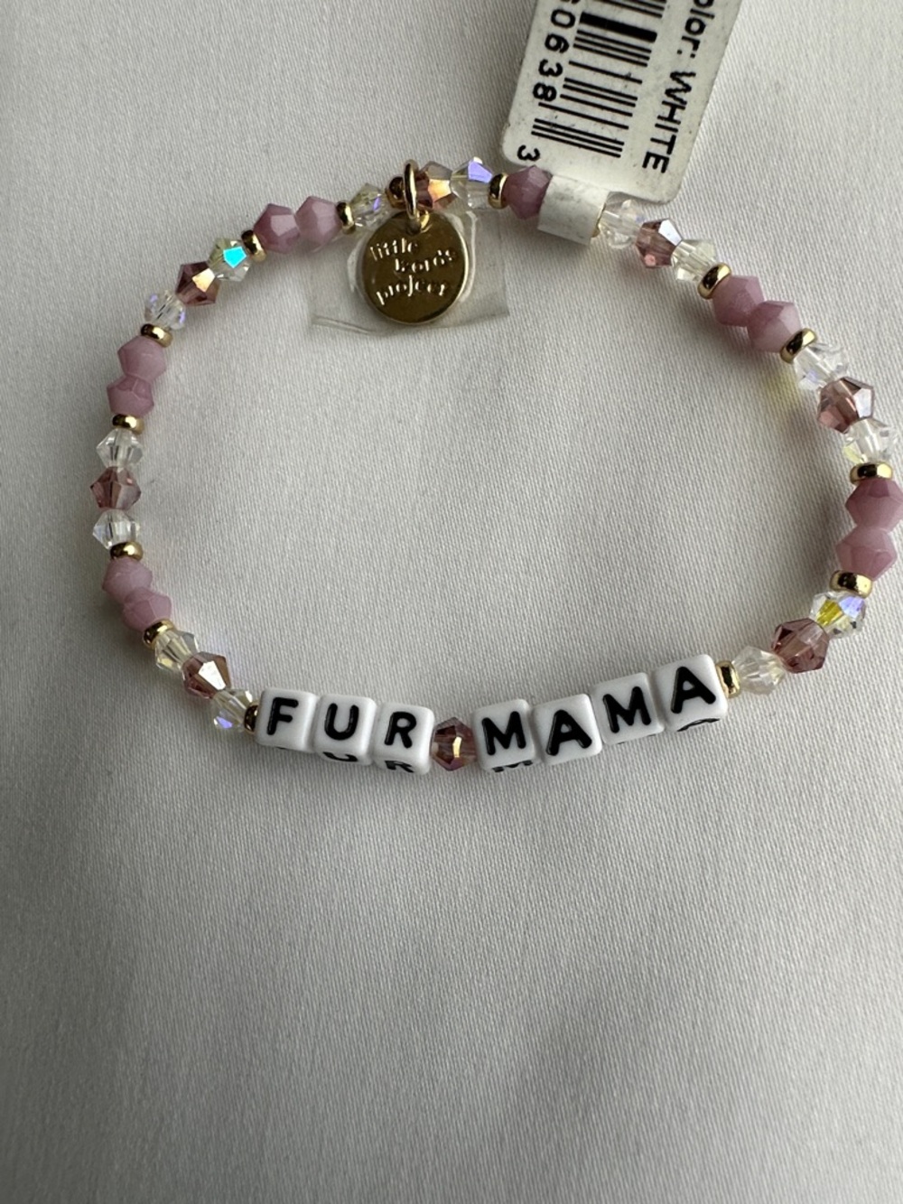Little Words Project purple and clear "FUR MAMA" Beaded Bracelet size M/L - Picture 3 of 5
